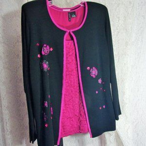 Black Fuchsia Cardigan Jacket Tank Set